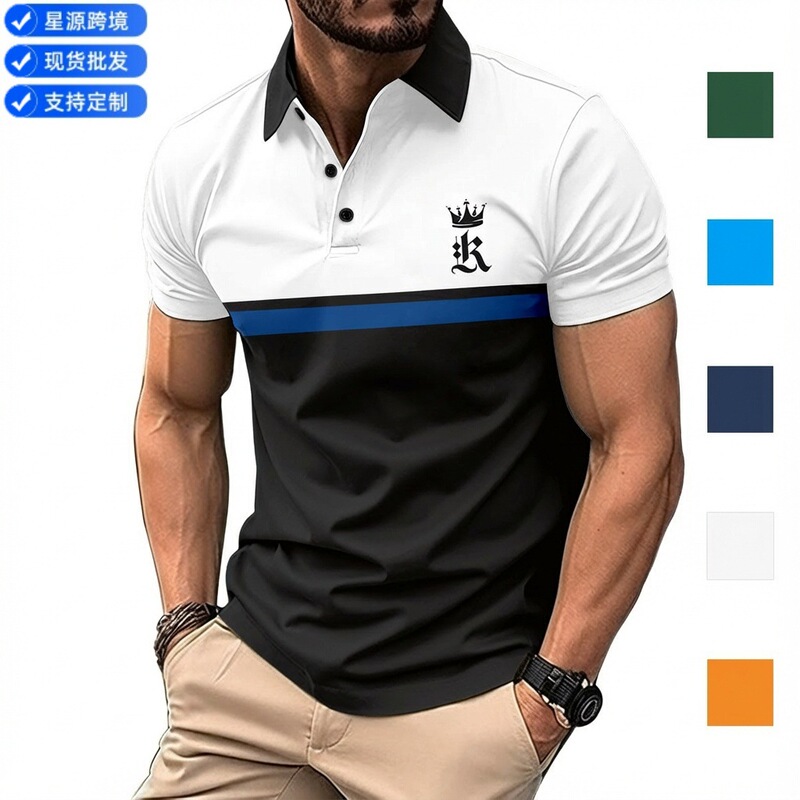 2026 New Cross-Border Summer Amazon Men's Printed Button Polo Shirt Sports Polo Shirt Trendy T-Shirt