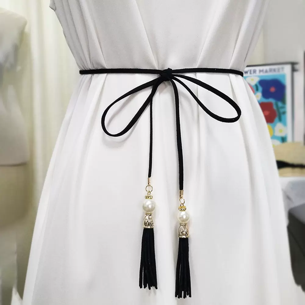 简约绳子腰带细女流苏腰链工厂现货配饰百搭腰绳搭配服装细绳皮绳