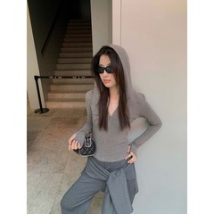 趋梦DT ETOLIE韩系半拉链修身长袖t恤女秋内搭打底衫显瘦针织上衣