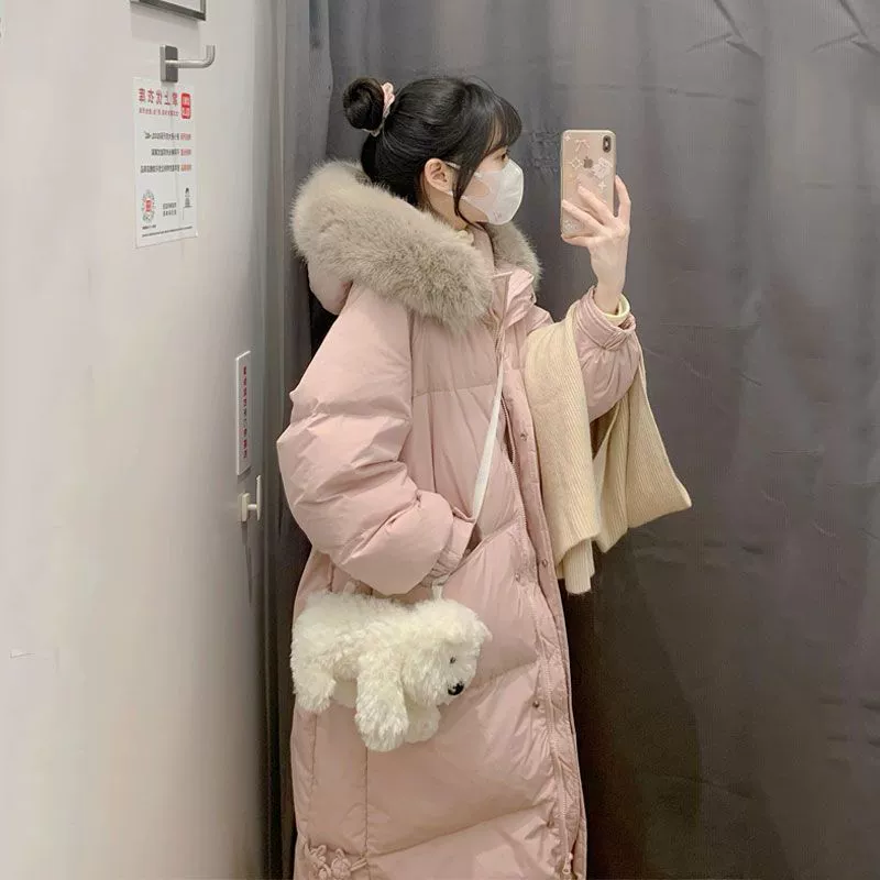 Елисейский хлопок костюм женский новый большой шерстяной воротник зимой 2024 года