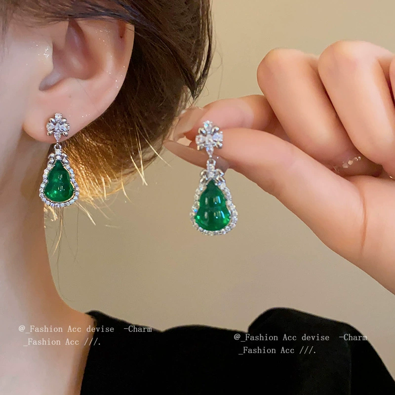 Серебряная игла, цирконий, серьги, китайский стиль, лёгкая роскошь, стиль высокого качества