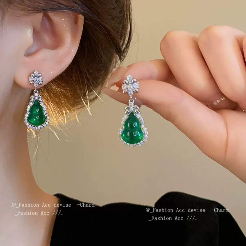 Серебряная игла, цирконий, серьги, китайский стиль, лёгкая роскошь, стиль высокого качества