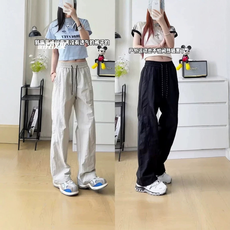 New men's cross-border fashion American retro mesh breathable work pants with a high-end feel, loose fit, elastic waistband, and drawstring casual pants New men's cross-border fashion American retro mesh breathable work pants with a high-end feel, loose fit, elastic waistband, and drawstring casual pants