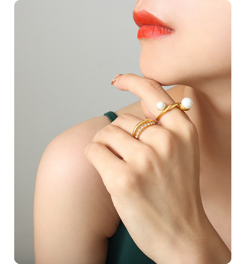 Fashion Geometric Titanium Steel Rings Plating Artificial Pearls Stainless Steel Rings