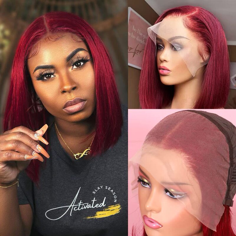 Short Straight Lace Front Bob Wig Suitable for Women, Pre-Stretched Glue-Free Side Part