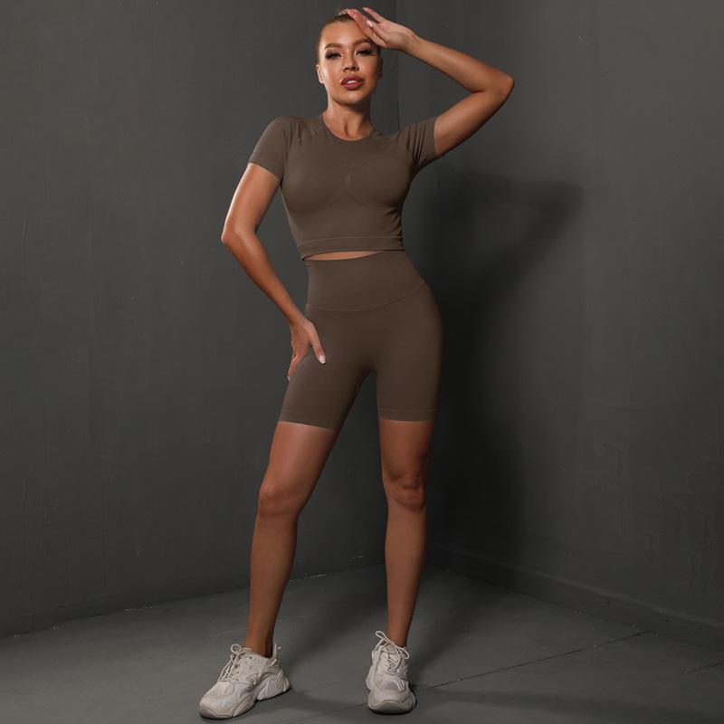308g Weight Short Sleeve Sleeve Length Nylon, Nylon, Spandex Fabric Type Short Top Length Shorts Suits Pants Type Fitness, Yoga Occasion Round Neck Neckline Solid Color Pattern Sport Style Style Seamless Craft Sport Style Solid Color Nylon Nylon Spandex Round Neck Tracksuit Shorts Suits 90
