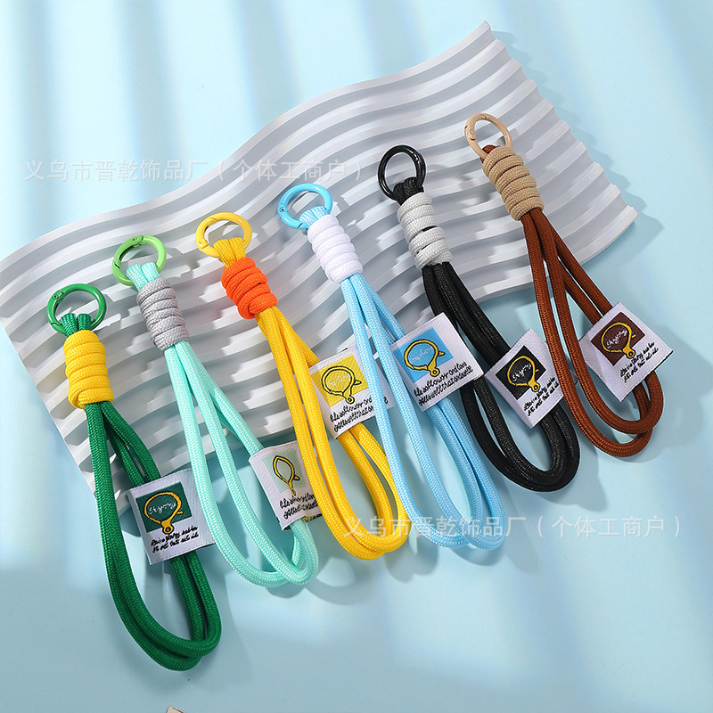 In-Stock Dopamine Woven Short Wrist Strap Colorful Knotted Phone Lanyard Doll Keychain Rope Pendant Factory