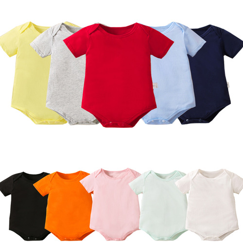 Cross-border newborn solid color short-sleeved bag, butt coat, summer cotton one-piece suit, triangle suit, children's baby short climbing suit