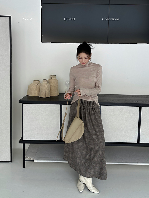 ELSISSI堆堆领打底针织衫女2025秋季新款女装慵懒风上衣长袖t恤|undefined