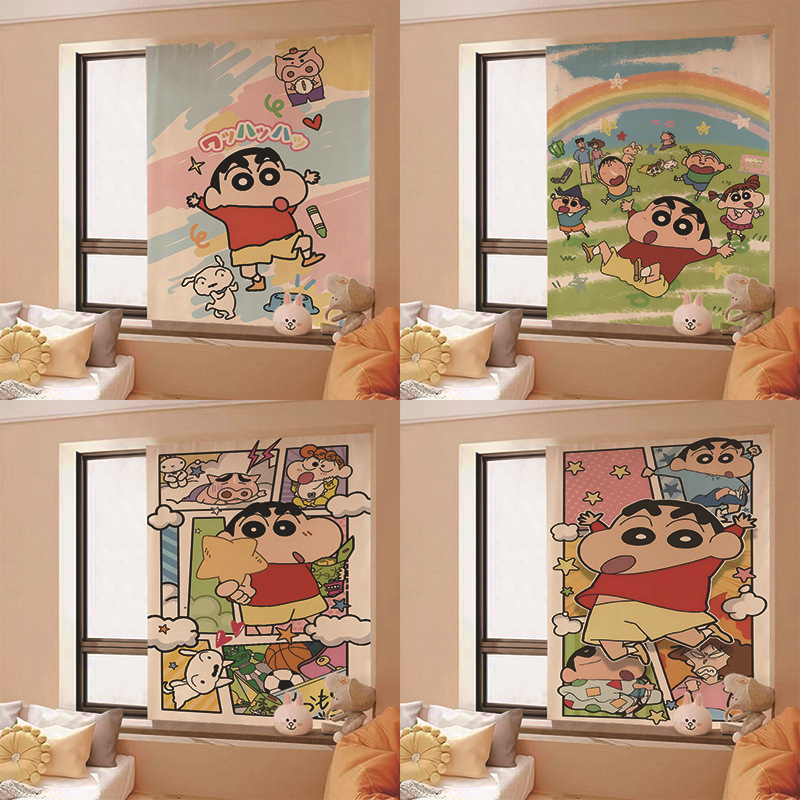 Cute Cartoon Crayon Small New Velcro Self-adhesive Curtain Fabric Punch-free Shading Rental Room Sunshade Window Shading