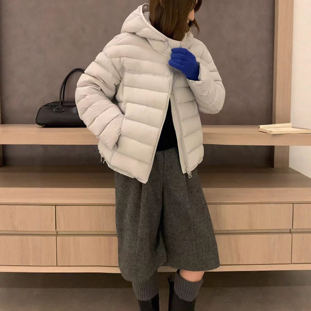 Source Factory 90 White Duck down New Turtle Back Rib down Jacket Women's Short Korean Style Casual Loose Hooded Jacket