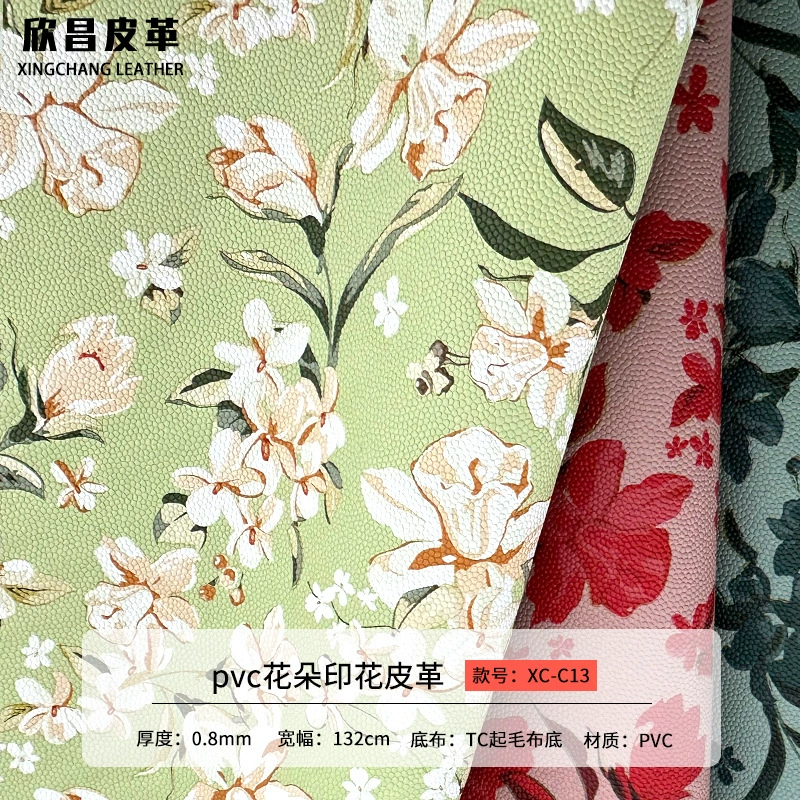 0,8 мм толщиной ПВХ с цветочным принтом, кожаная сумка для багажа, материал сумки для мобильного телефона, кожаный материал, матовая основа, ткань с галечным узором