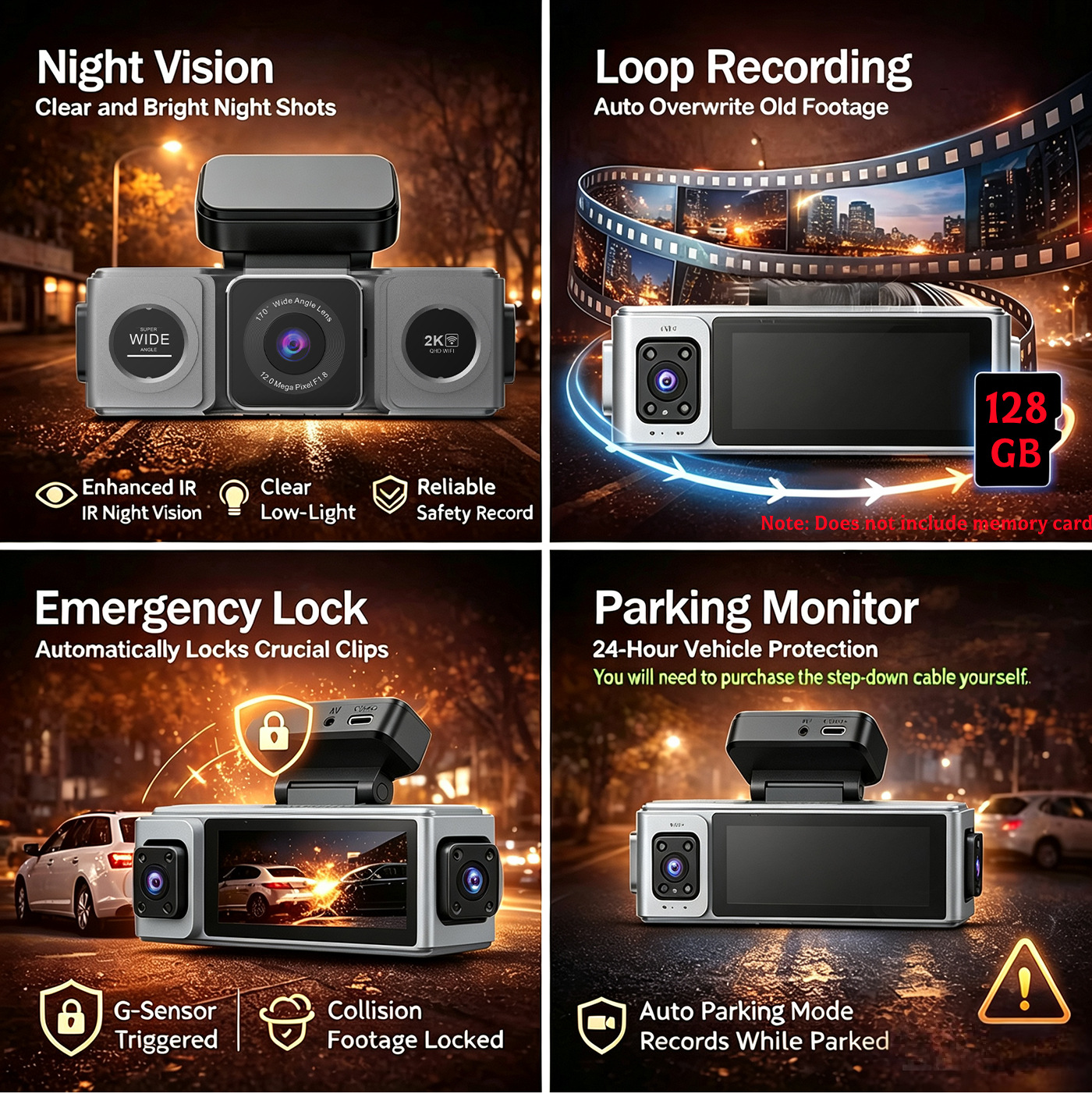 Cross-border five-lens dashcam with high-definition 2K wide-angle night vision, WiFi, front and rear in-car recording device