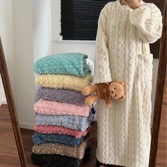 【原创实拍】行走的大被子珊瑚绒提花睡袍冬季睡衣保暖居家服睡裙