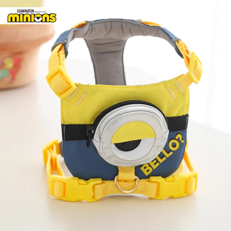 Minions Minions | Stuart tira del pecho y la espalda, perro pequeño y mediano, perro paseando, cadena de perro, correa de perro, correa de perro