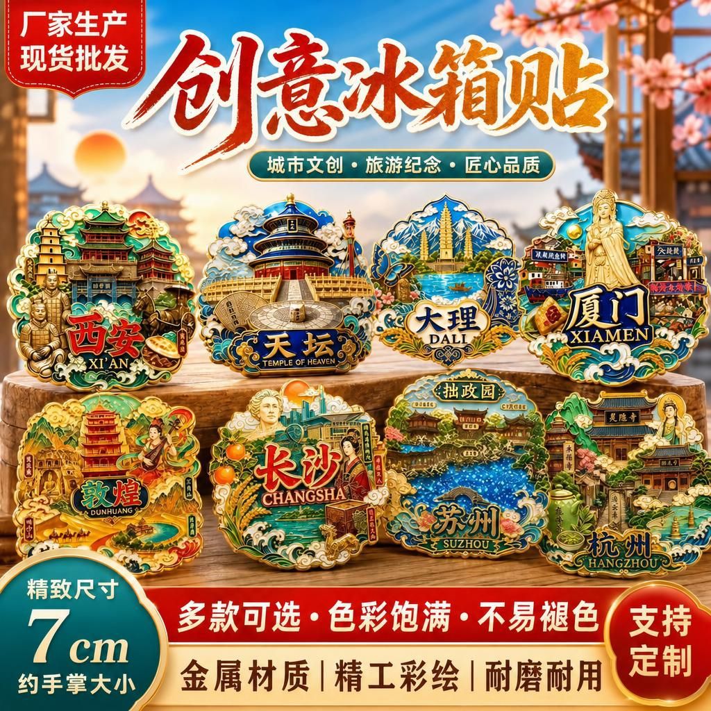 厂家批发金属冰箱贴照片旅游创意城市文创景区旅游纪念品冰箱贴