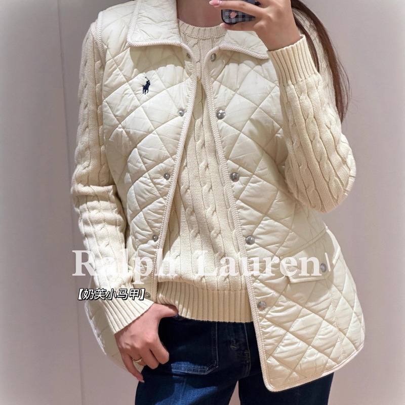 High-End Rl Ralph Lauren Quilted Cotton Vest with Embroidery, Correct Version, Fashionable Old Money Style Outfit with Elegance