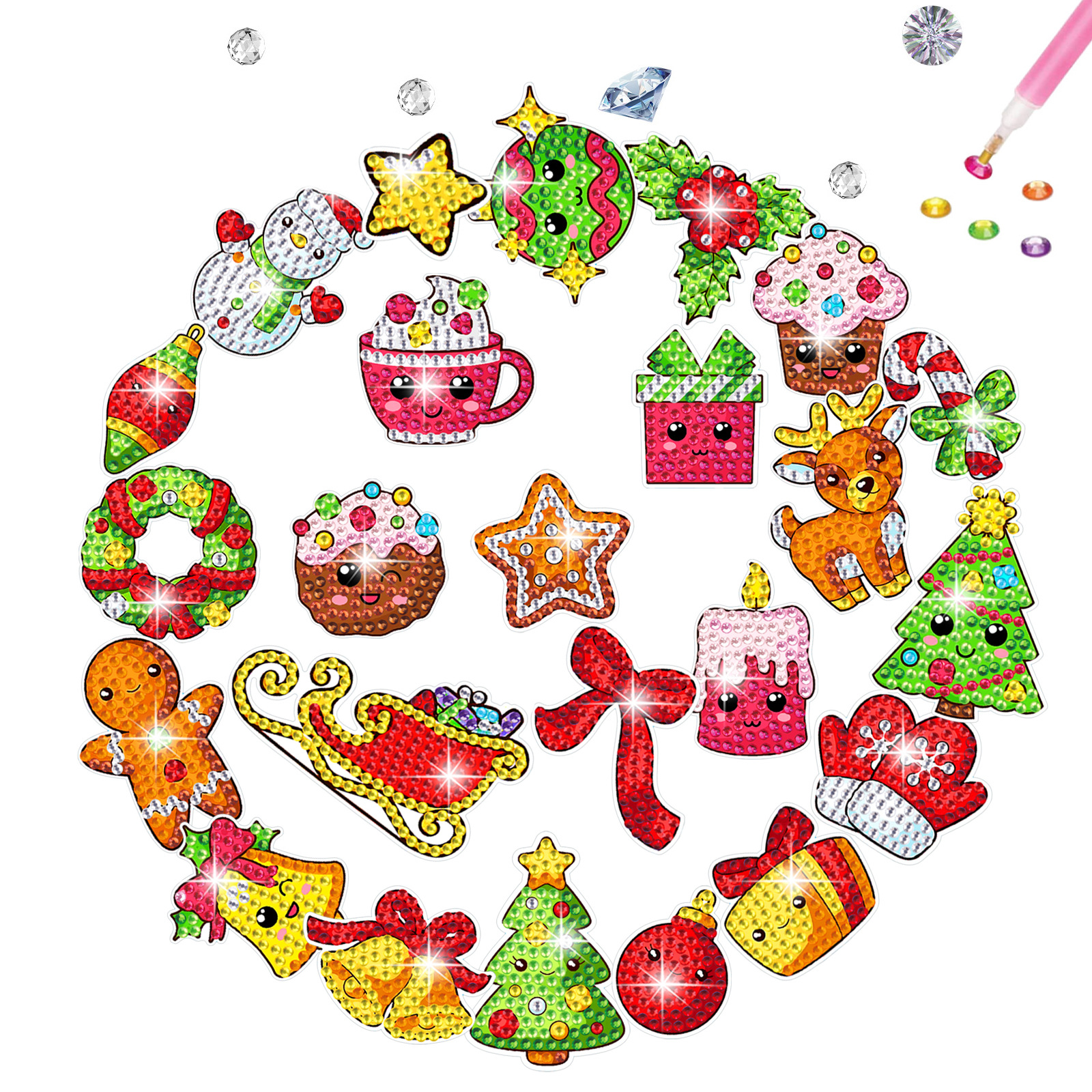 Ventas calientes de decoración de Navidad pintura de diamantes pegatinas DIY aleatorias pegatinas de mural pegatinas hechas a mano cristal brilante