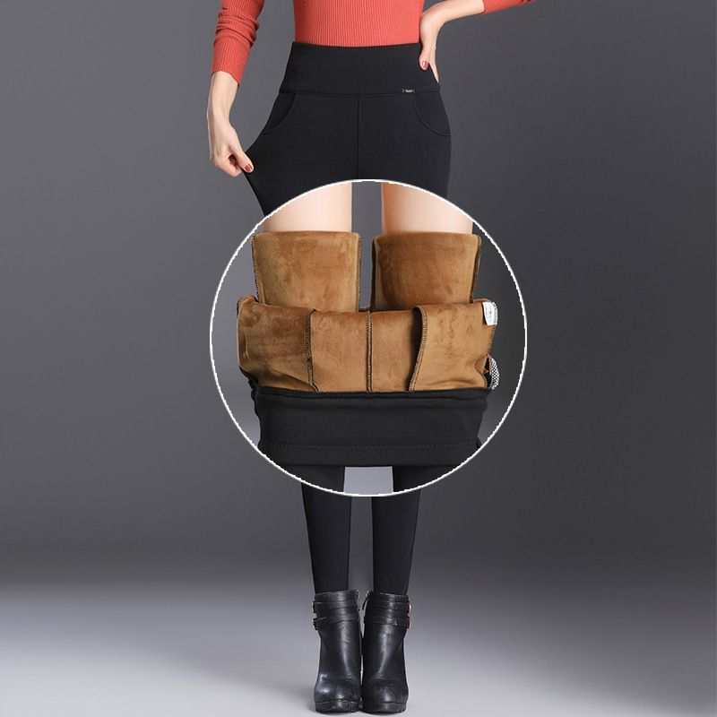 Polainas forradas de lana de cordero para mujer ropa exterior de otoño e invierno para mujer de mediana edad y edad avanzada ropa de mujer más tamaño estiramiento adelgazante cálido