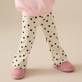 25 New Autum Styles for Small and Medium-Sized Kidsren, Wide-Leg Leggings for Girls, Flared Legs, Heart Pattern Pants