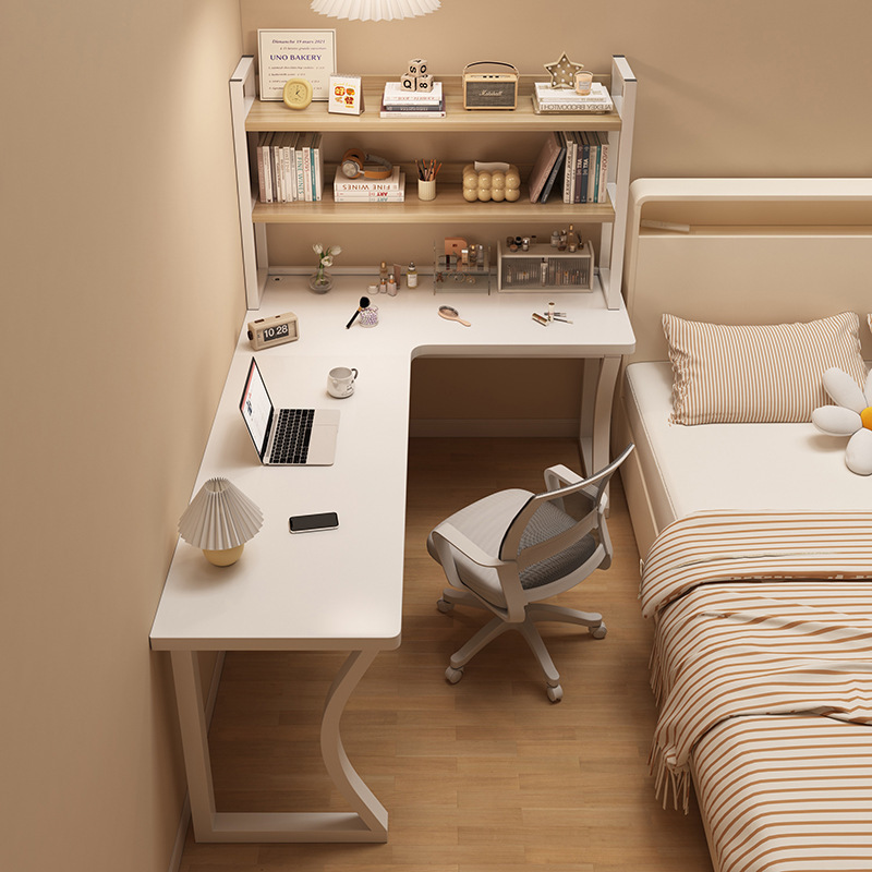 Corner desk with bookshelf, integrated computer desk, bedroom home-use girls' dressing table, L-shaped corner study and office desk Corner desk with bookshelf, integrated computer desk, bedroom home-use girls' dressing table, L-shaped corner study and office desk