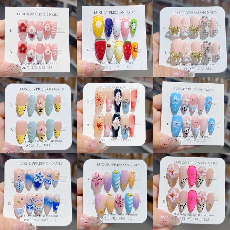 Foreign Trade Specializes in Handmade Wearable Nails, European and American Style Ice-Transparent Shell Stereo Carved Cat-Eye Almond Nails, Removable Manicure Foreign Trade Specializes in Handmade Wearable Nails, European and American Style Ice-Transparent Shell Stereo Carved Cat-Eye Almond Nails, Removable Manicure