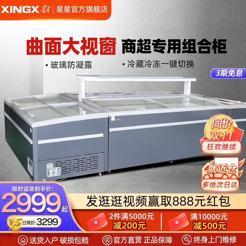 星星冰柜商用大容量冷藏展示柜保鲜冷冻两用透明玻璃超市雪糕柜