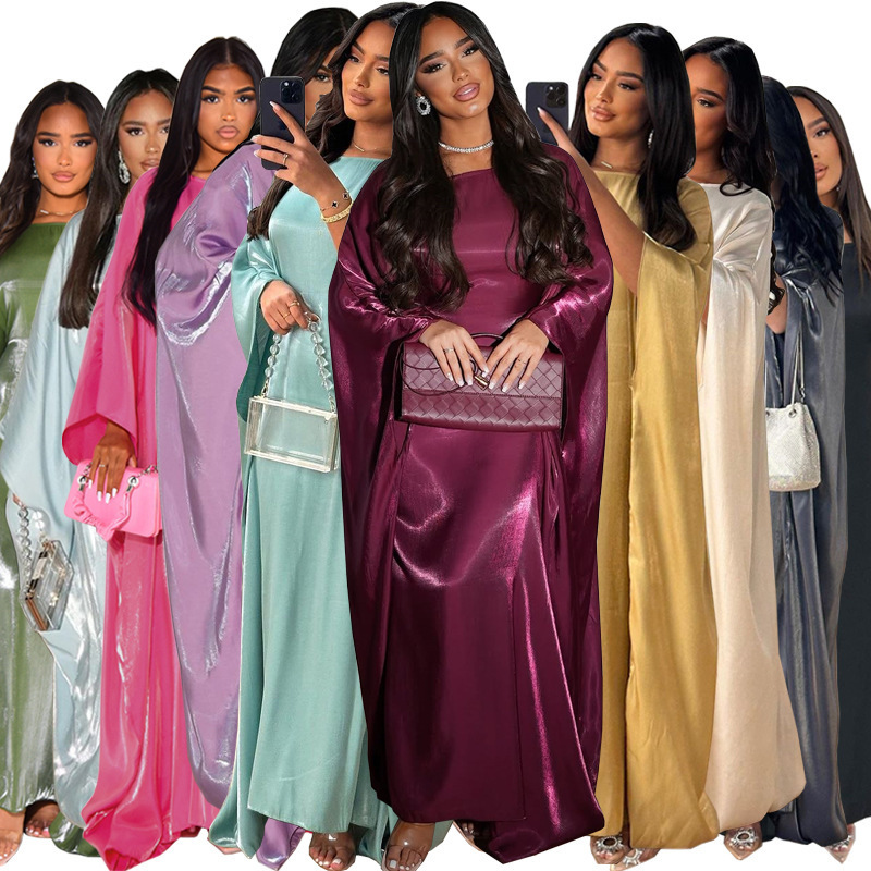 Mq104 Factory Direct Sales New Model 2024 Summer Cross-Border Modest Fashion Shiny Silk Satin Waist-Cinching Dress Mq104 Factory Direct Sales New Model 2024 Summer Cross-Border Modest Fashion Shiny Silk Satin Waist-Cinching Dress