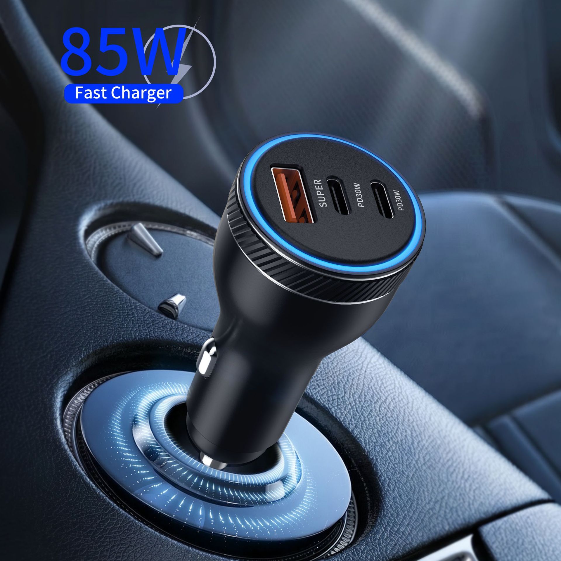 85W Aluminum Alloy Car Charger USB+Dual PD Multi-port Smart Cigarette Lighter One-to-Three Mobile Phone Fast Charging Car Charger