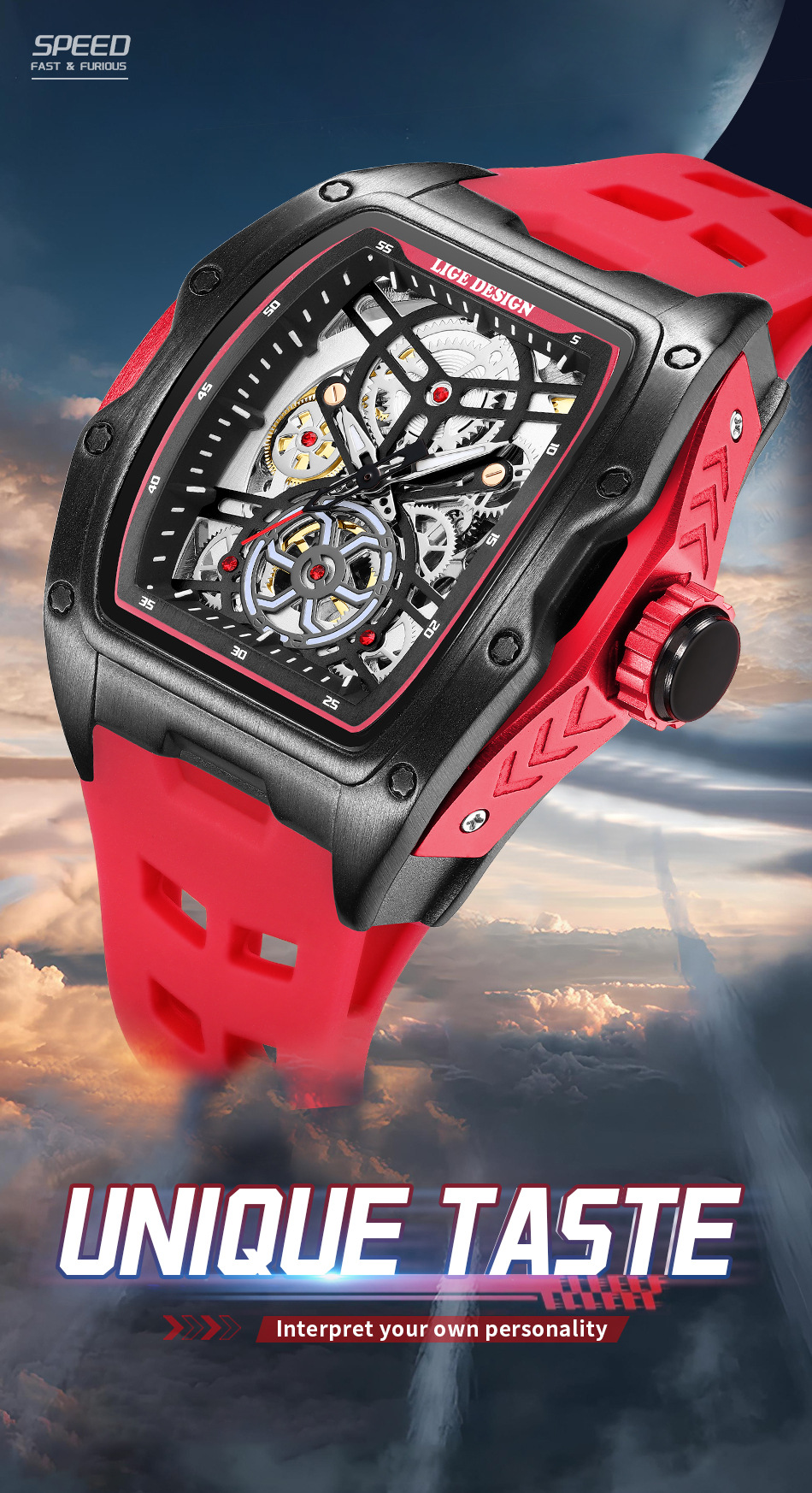 Men's Mechanical Watch Hollowed-out Barrel-shaped Large Dial_voghion.com