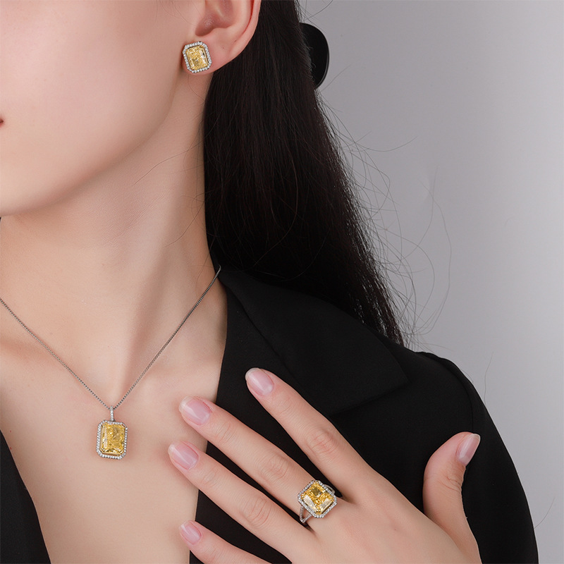 2024 nueva joyería Zhuang Shengsheng, diamante con alto contenido de carbono, flor de hielo, diamante amarillo cortado, traje de moda con incrustaciones de cobre 10*14-10*12