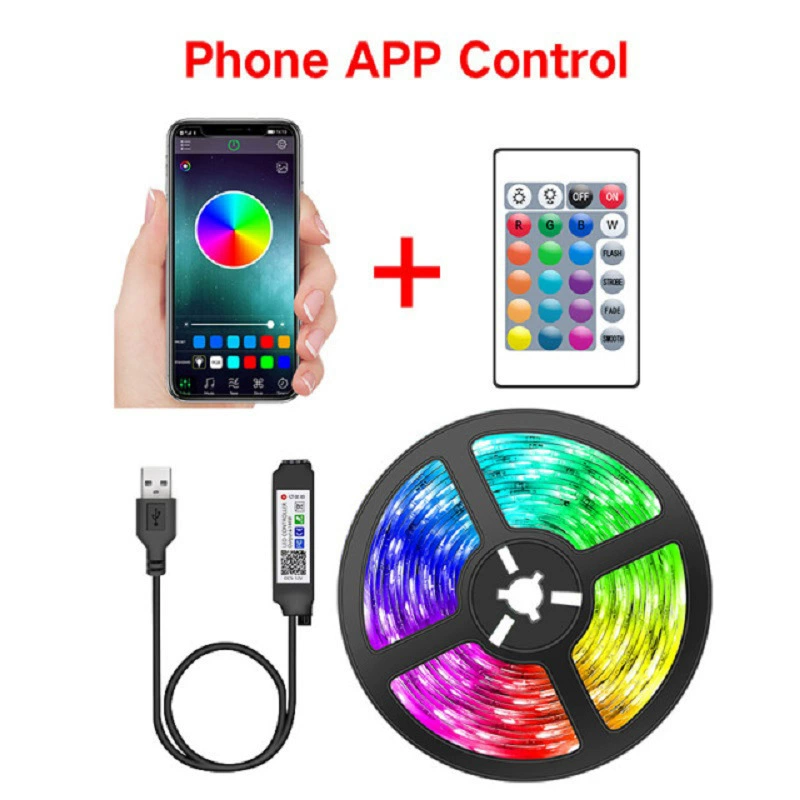 Светодиодная RGB лента 5В, 2835 и 5050, USB гибкая — 1–10 м, 30/60 свет/м, 3-кн/24-кн/BT контроллеры