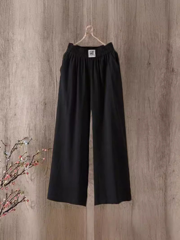 Cotton and Linen Women's Pants Summer Cropped Pants Loose Thin 2025 Literary Retro Elastic Waist Versatile Casual Wide-Leg Pants