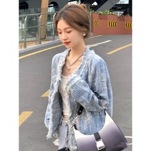 蓝色小香风短外套女春季新款设计感女学生韩版复古牛仔夹克上衣潮