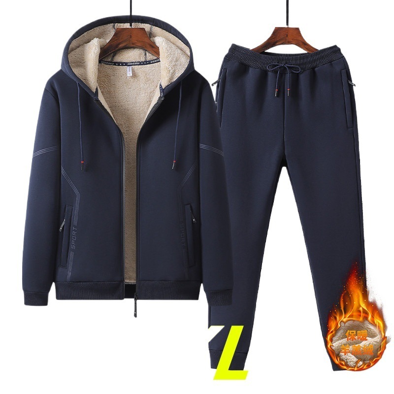 Trajes deportivos de invierno para hombres, algodón grueso, cordero de cachemira grueso, cardigan de tamaño grande, ocio grueso, dos piezas, moda