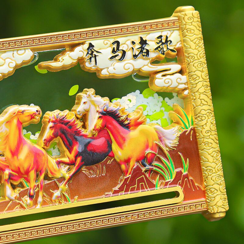 秦始皇奔马渚歌冰箱贴高档金属流沙冰箱装饰贴八骏图流沙冰箱贴|undefined