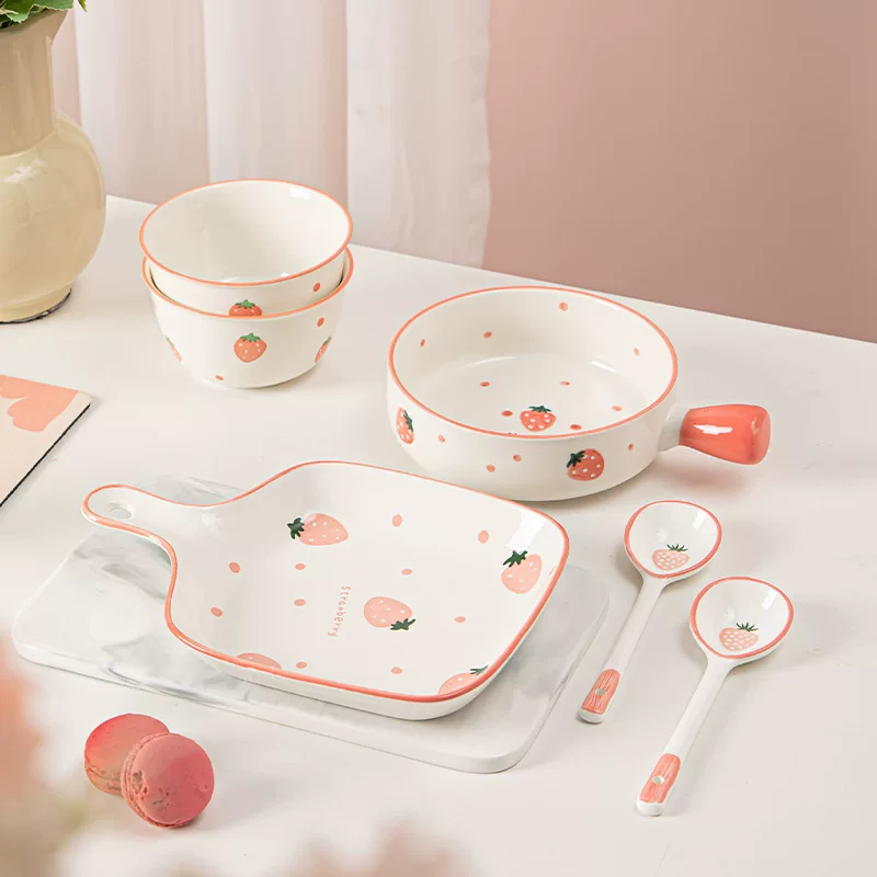 Ceramic strawberry, tableware, cute children's set