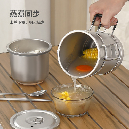 304 stainless steel outdoor pot cooker cooking artifact camping camping steamer portable set cooking pot hanging pot