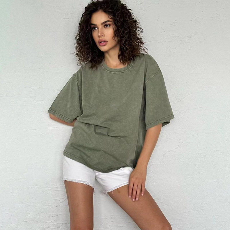 Europa y los Estados Unidos retro lavado camiseta de manga corta hombre verano nuevo cuello redondo suelto sobretamaño estilo americano in camisas de moda