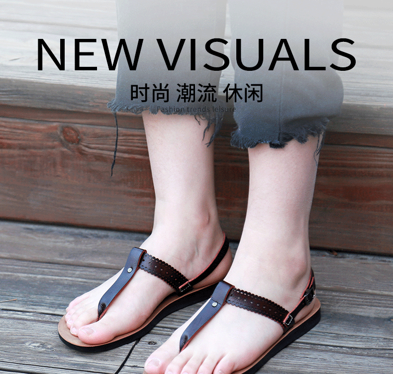 Dép sandal nữ quai ngang đế bệt chất liệu da PU thoáng khí chống trơn trượt — Màu Sâm panh, Màu đỏ rượu, Nâu Đen chi tiết 2