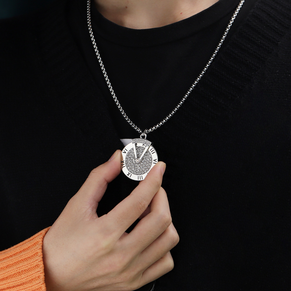 Fashion Dial Stainless Steel Necklace Plating Rhinestones Stainless Steel Necklaces
