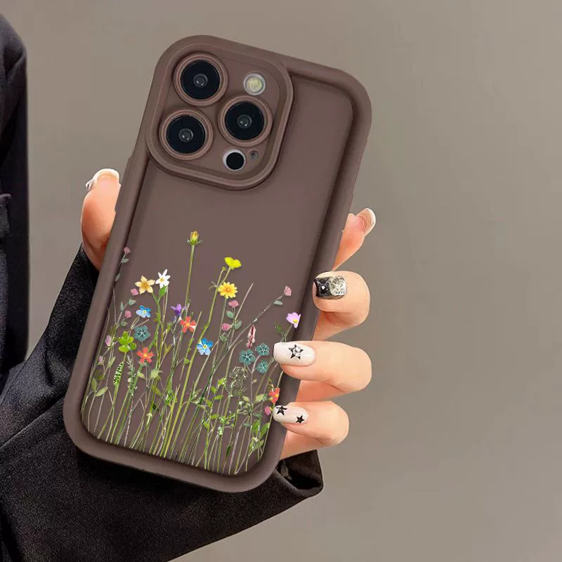 Чехол для телефона, совместим с iPhone16, матовый, с цветочным рисунком, 15