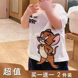 荃棉男童中小童卡通刺绣印花T恤短袖棉休闲儿童韩版半袖T恤潮