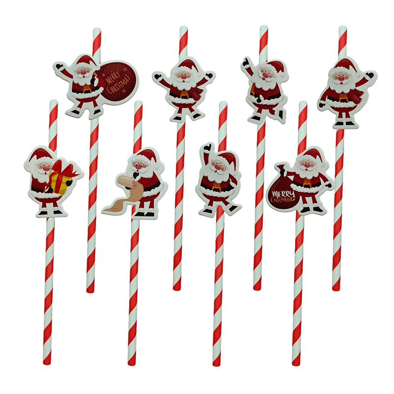 Papá Noel de fiesta de Navidad transfronteriza paja desechable postre pastel cóctel paja decorativa