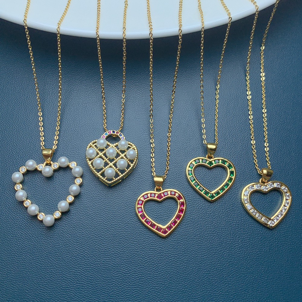 Simple Style Heart Shape Copper Inlay Artificial Pearls Rhinestones Necklace 1 Piece