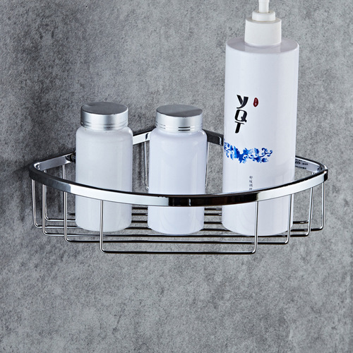 Stainless steel triangular fan-shaped storage rack bathroom hardware pendant double-layer mesh basket corner rack metal bathroom rack