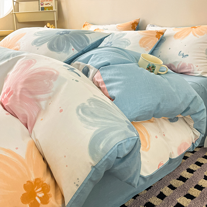 Cama de algodón de algodón de cuatro piezas 2025 nueva sábana simple funda de edredón de tres piezas sábana ropa de cama de dormitorio