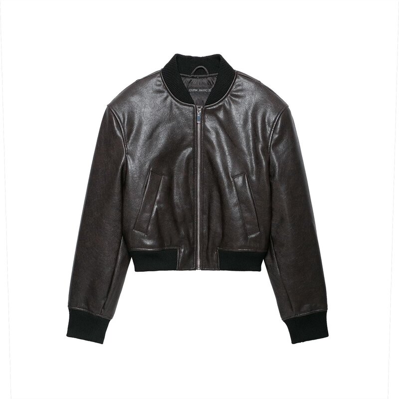 TAOP&ZA women's clothing 2026 autumn new collection: European and American retro leather-effect bomber jacket 84907 TAOP&ZA women's clothing 2026 autumn new collection: European and American retro leather-effect bomber jacket 84907