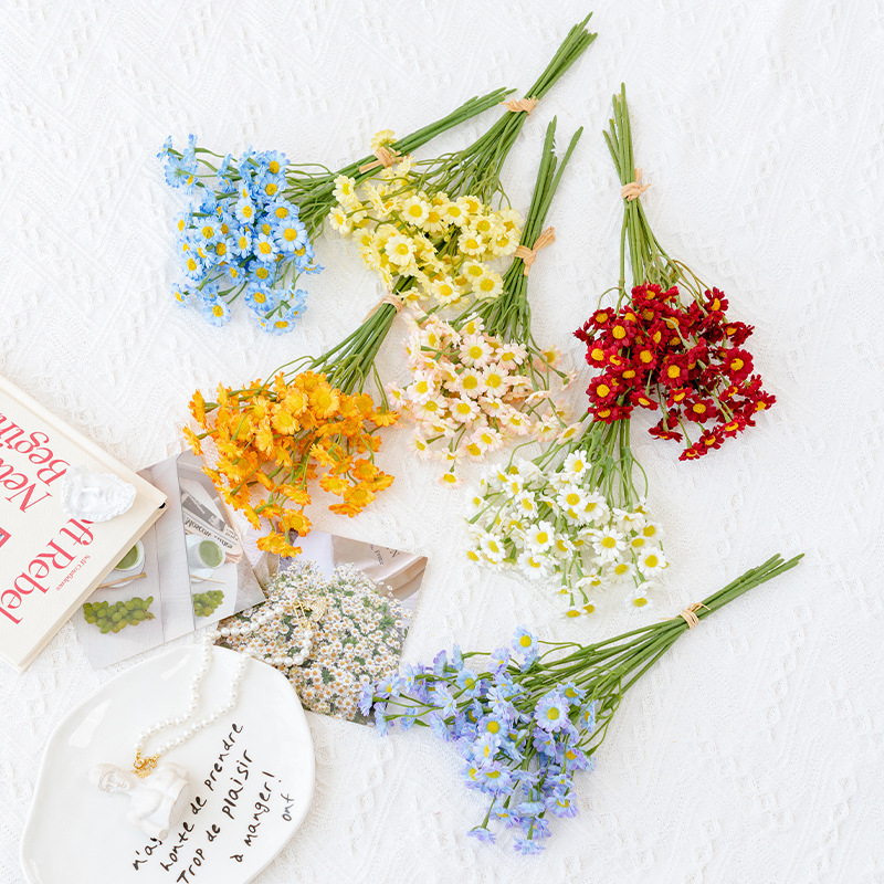 雙片把束洋甘菊小雛菊仿真花綠植花束假花家居仿真植物擺件裝飾花