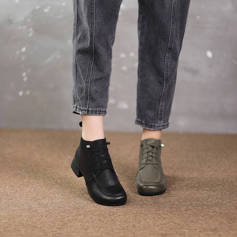 Genuine Leather Women's Shoes, Winter, First Layer Cowhide Short Boots, Women's Fleece-Lined, Thickened, Warm Martin Boots, Clearance Sale, Wholesale